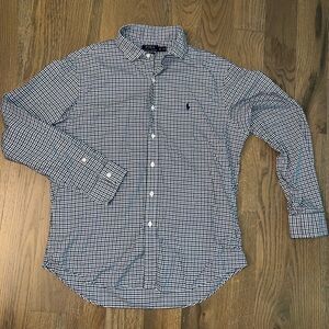 Polo Ralph Lauren Men's Long Sleeve Green Blue Plaid Shirt XL Slim Fit